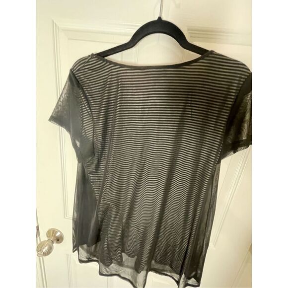 AGB women’s blouse black mesh over striped tank size large - Picture 2 of 6